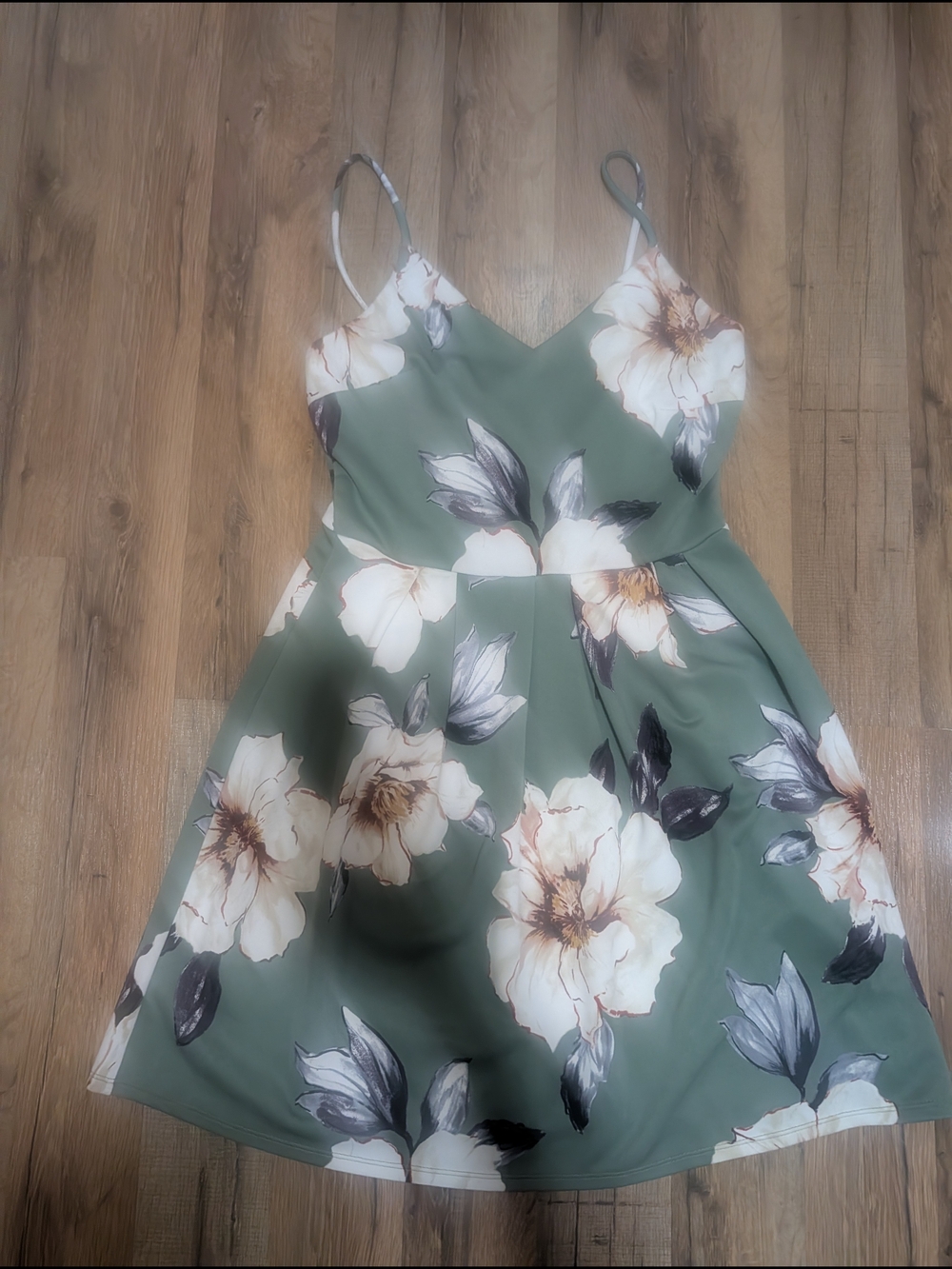 Monteau Sage Green Floral Strapless Midi Dress